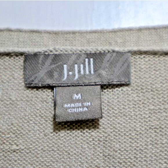 J Jill Size M Linen Blend Knit Top Lightweight Asymmetrical Hem Beige - Picture 10 of 11